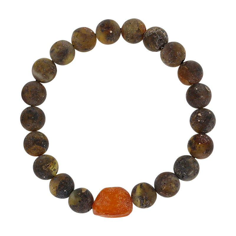 Bracelet homme élastique ambre vert et cognac