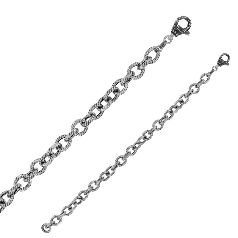 Bracelet homme maille ciselé en argent 925/1000 vieilli