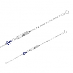 Bracelet identité ancre émaillée bleu marine, argent 925/1000 rhodié