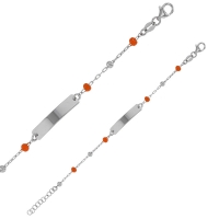 Bracelet identité bébé boules émail orange en argent 925/1000 rhodié
