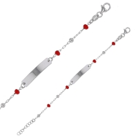 Bracelet identité bébé boules émail rouge en argent 925/1000 rhodié