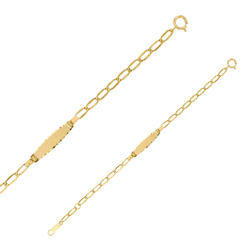 Bracelet identité bébé plaque ovale avec maille cheval, Or 750/1000