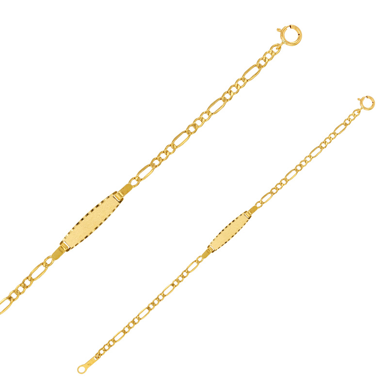 Bracelet identité bébé plaque ovale avec maille figaro triple, Or 750/1000