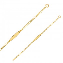 Bracelet identité bébé plaque ovale avec maille figaro triple, Or 750/1000