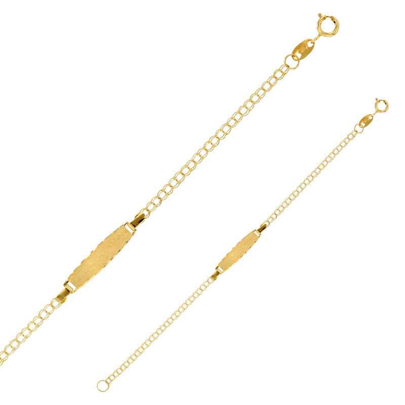 Bracelet identité bébé plaque rectangle avec maille hongroise, Or 750/1000