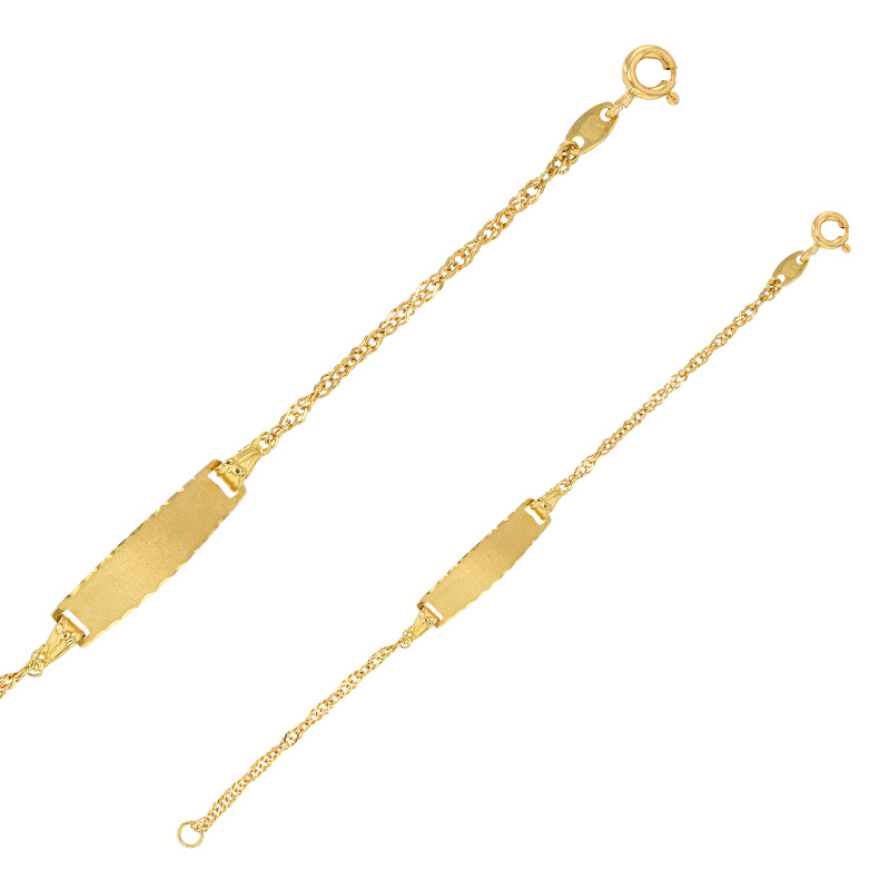 Bracelet identité bébé plaque rectangle avec maille singapour, Or 750/1000