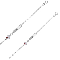 Bracelet identité coccinelle sur fleur émaillée multicolore, argent 925/1000 rhodié