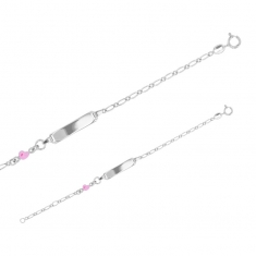 Bracelet identité coeur, émail rose clair, argent 925/1000 rhodié