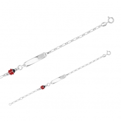 Bracelet identité en émail coccinelle rouge, argent 925/1000 rhodié