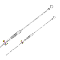 Bracelet identité garçon sur trottinette émail multicolore, argent 925/1000 rhodié