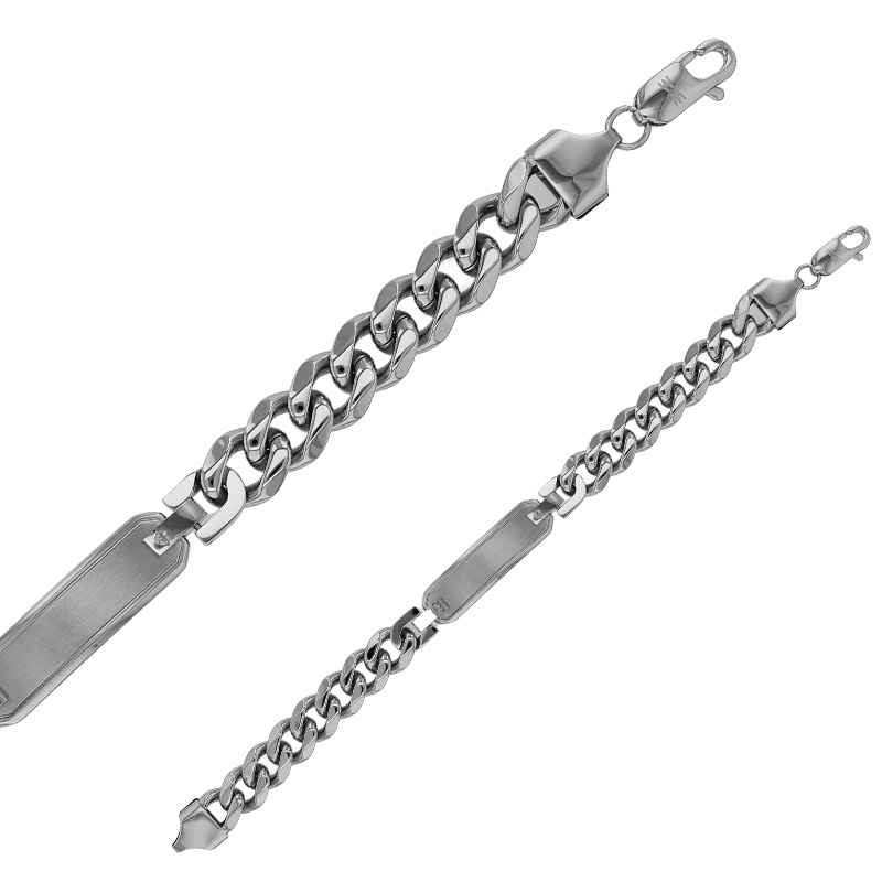 Bracelet identité maille gourmette avec plaque rectangulaire