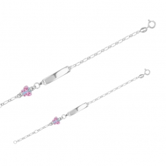 Bracelet identité papillon, émail rose, argent 925/1000 rhodié