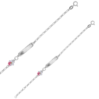 Bracelet identité papillon sur fleur émail blanc et rose, argent 925/1000 rhodié