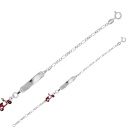 Bracelet identité scooter émail rouge et noir, argent 925/1000 rhodié