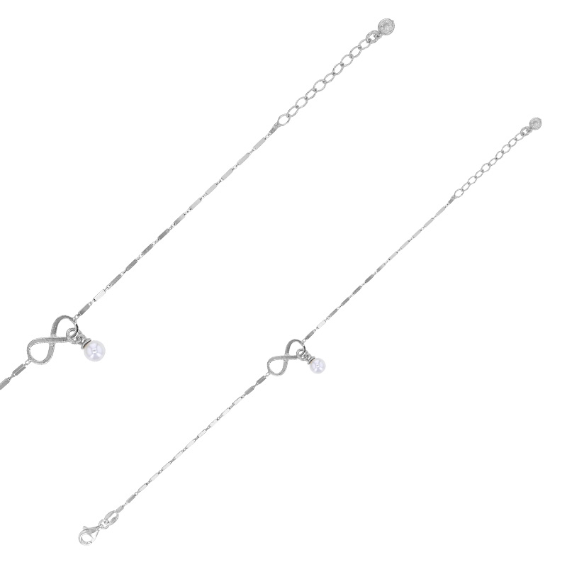 Bracelet infini orné d'une perle de culture en pampille, argent 925/1000 rhodié