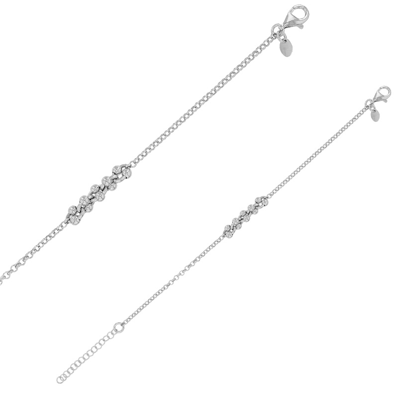 Bracelet infinis entrelacés avec boules maille jaseron, argent 925/1000 rhodié