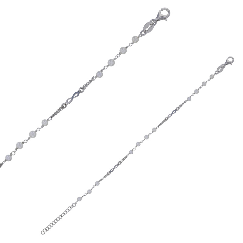 Bracelet infinis et perles de culture d'eau douce, argent 925/1000 rhodié