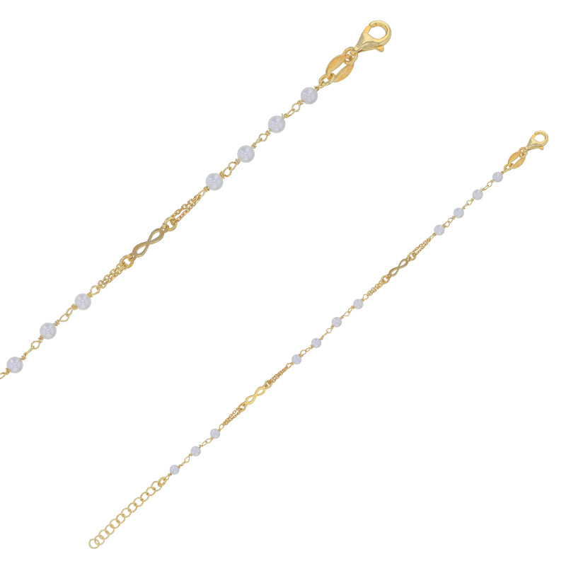 Bracelet infinis et perles de culture d'eau douce, argent 925/1000 rhodié