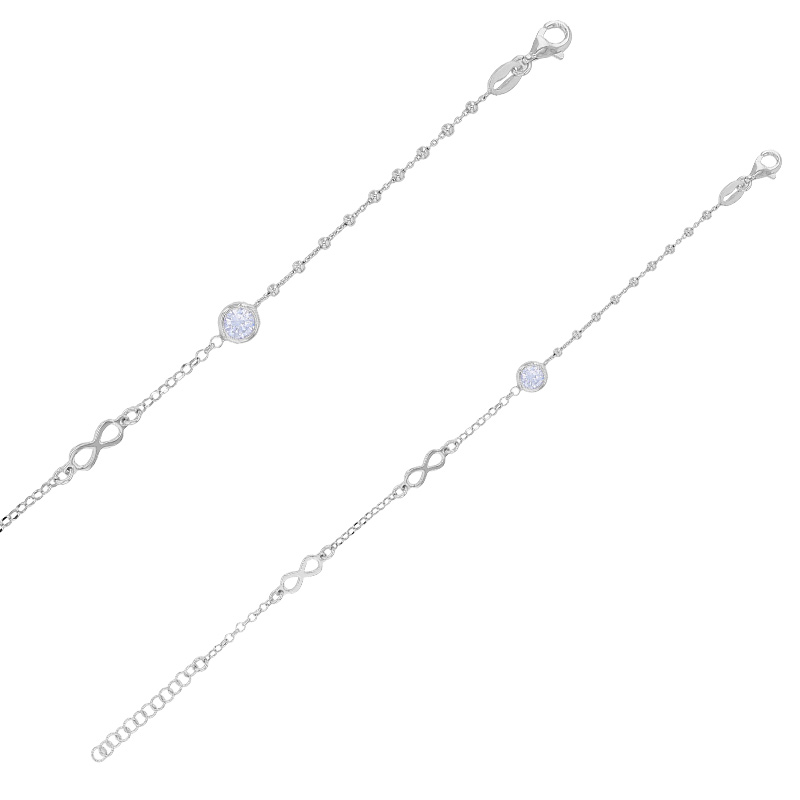 Bracelet 2 infinis, 1 rond avec oxyde maille boule et forçat argent 925/1000 rhodié