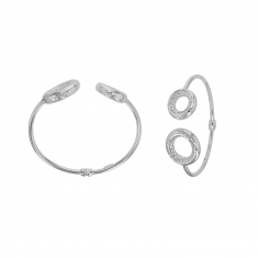 Bracelet jonc argent 925/1000 avec deux cercles et effet argent forgé