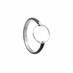 Bracelet jonc cercle ajouré en argent doré 925/1000 et cuir de bovin noir