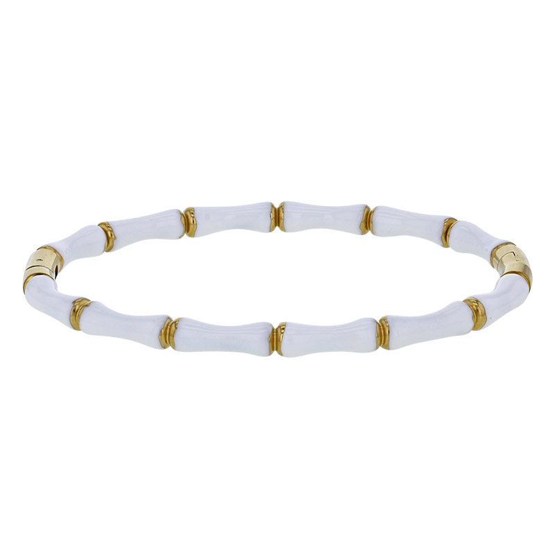 Bracelet jonc effet bambou en émail blanc 6 x 5cm, acier doré