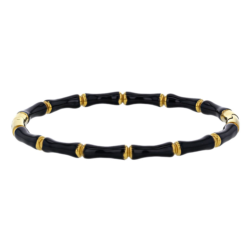 Bracelet jonc effet bambou en émail blanc 6 x 5cm, acier doré