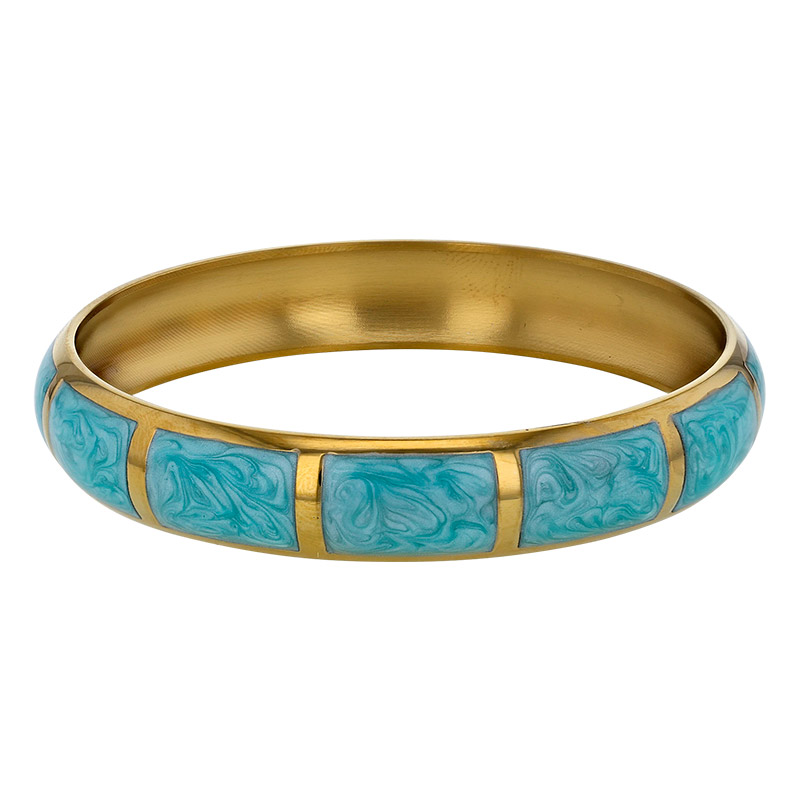 Bracelet jonc émail rose motif marbre en acier doré