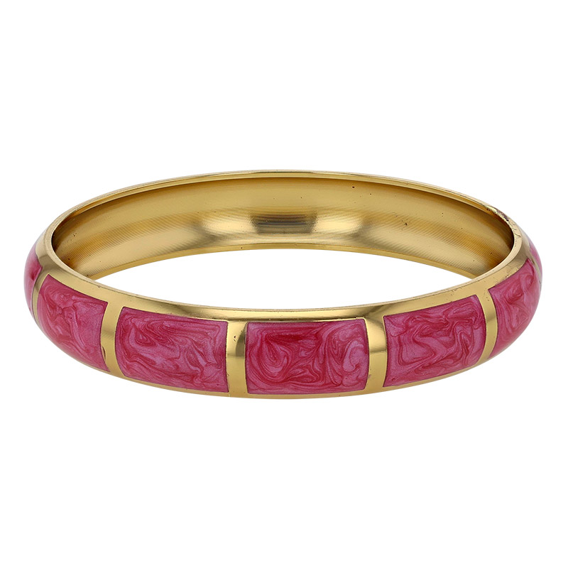 Bracelet jonc émail rose motif marbre en acier doré