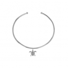 Bracelet jonc en argent 925/1000 rhodié orné d'une tortue