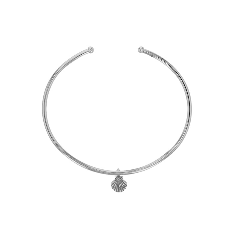Bracelet jonc en argent 925/1000 rhodié orné d'un coquillage