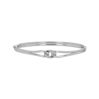 Bracelet jonc entrelacé d'un ovale serti d'oxydes, argent 925/1000 platiné