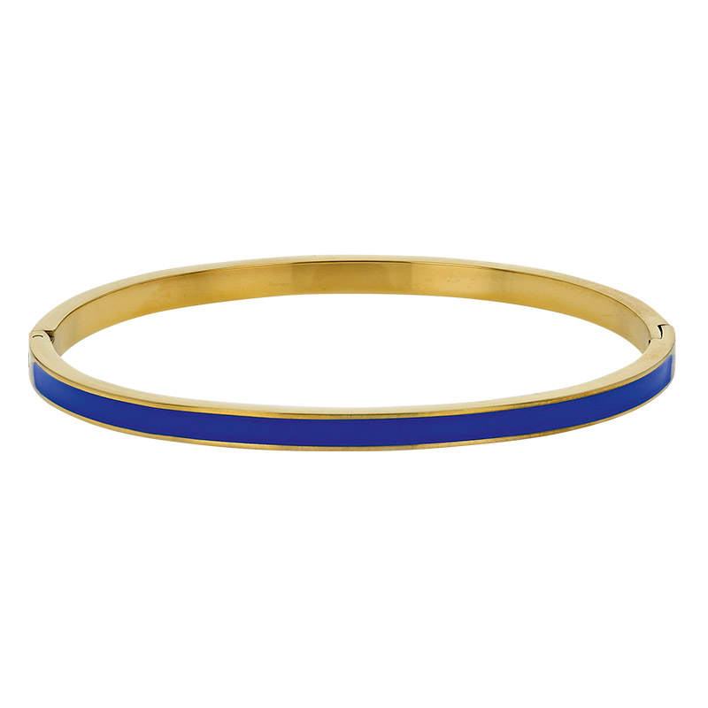 Bracelet jonc fin émail bleu en acier doré