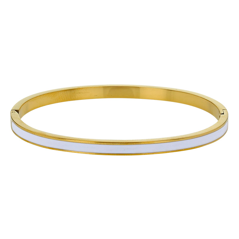 Bracelet jonc fin émail bleu en acier doré