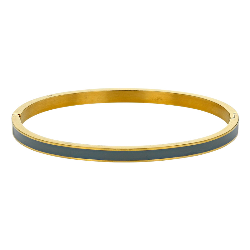 Bracelet jonc fin émail bleu en acier doré