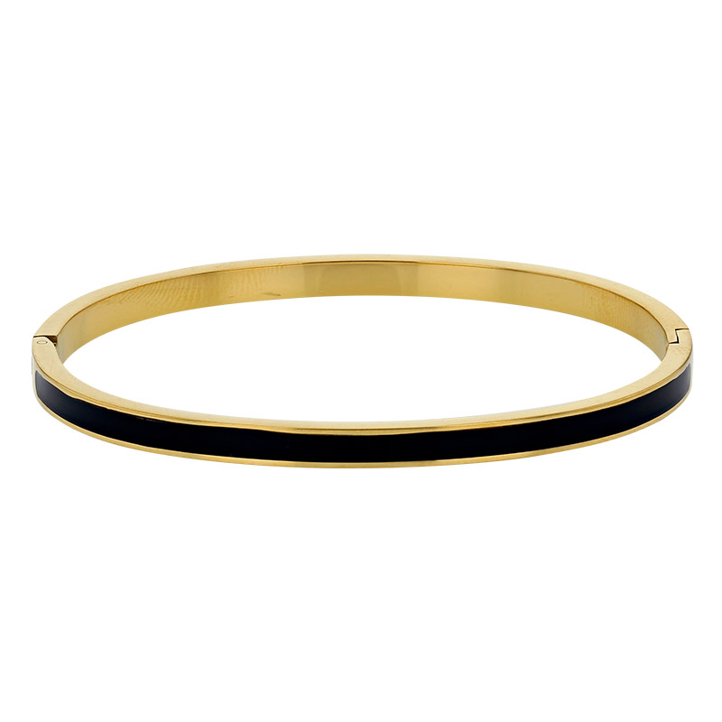 Bracelet jonc fin émail bleu en acier doré