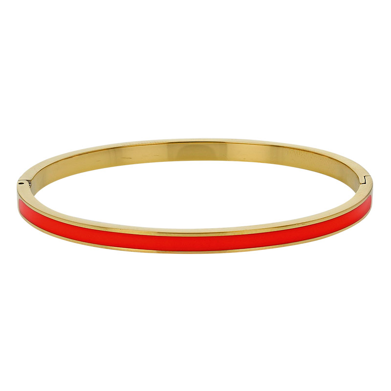 Bracelet jonc fin émail bleu en acier doré