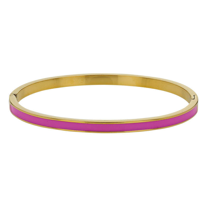 Bracelet jonc fin émail bleu en acier doré