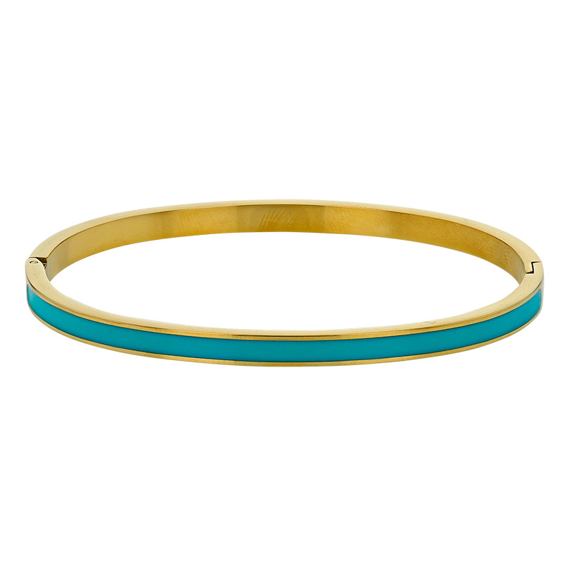 Bracelet jonc fin émail bleu en acier doré