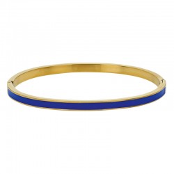 Bracelet jonc fin émail bleu en acier doré