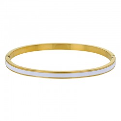 Bracelet jonc fin émail bleu en acier doré