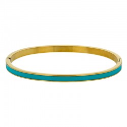 Bracelet jonc fin émail bleu en acier doré