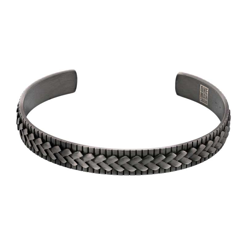 Bracelet jonc homme avec relief en acier patiné