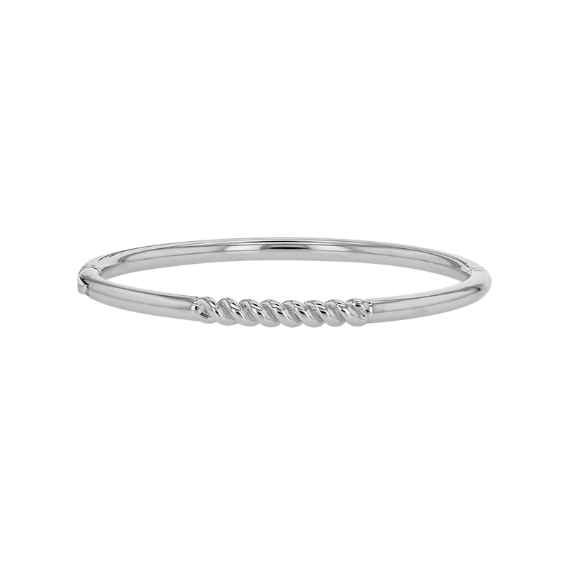 Bracelet jonc lisse et torsadé, argent 925/1000 platiné