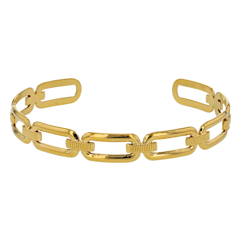 Bracelet jonc maille ovale entrelacée 6 x 5cm en acier doré