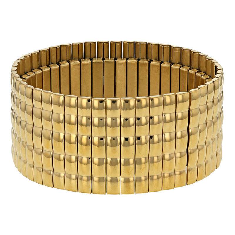 Bracelet jonc maille rectangulaire l 28mm en acier doré