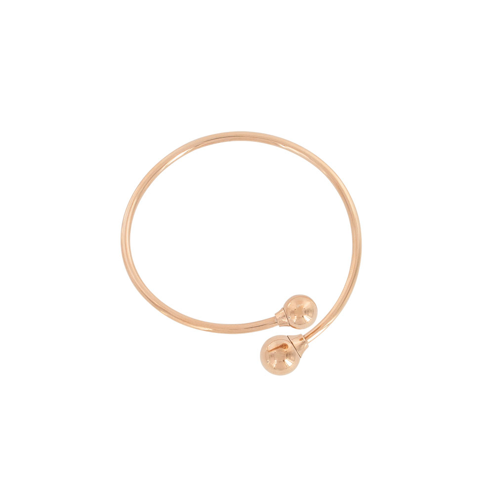 Bracelet jonc orné de 2 boules en acier doré-rose