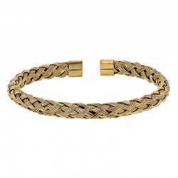 Bracelet jonc ouvert en maille tressée 6 x 5,5 cm en acier doré