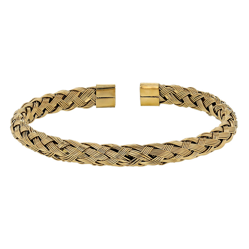 Bracelet jonc ouvert en maille tressée 6 x 5,5 cm en acier doré
