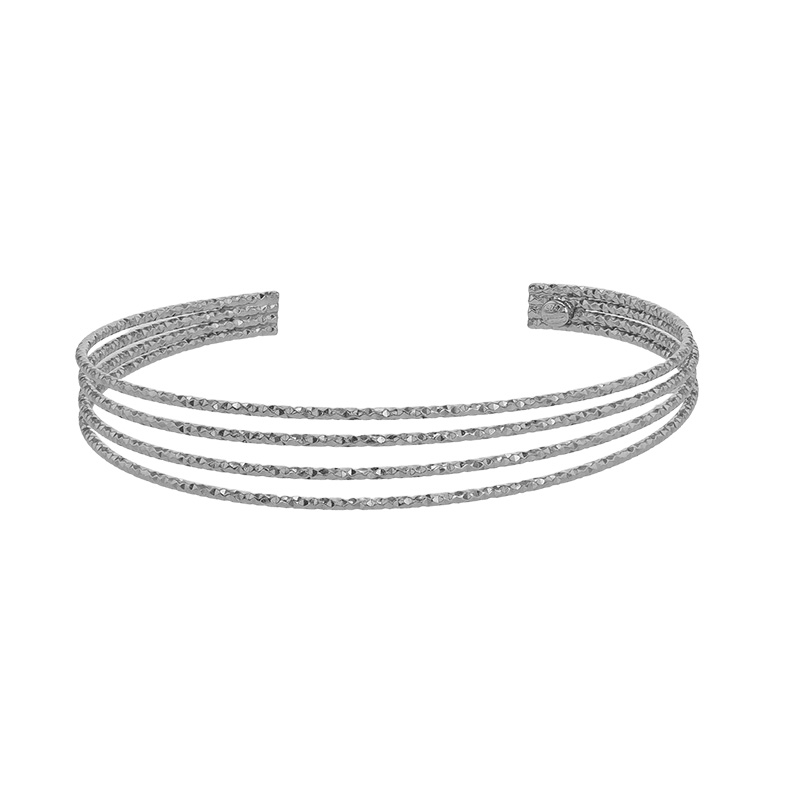 Bracelet jonc 4 rangs aspect diamanté en argent 925/1000 rhodié